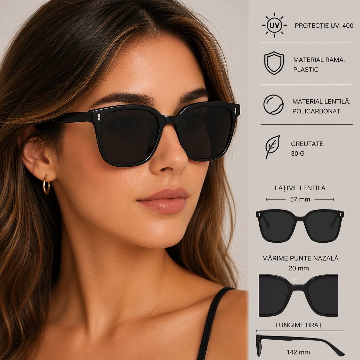 Ochelari de soare pentru femei, SG149, Negru - poza 2