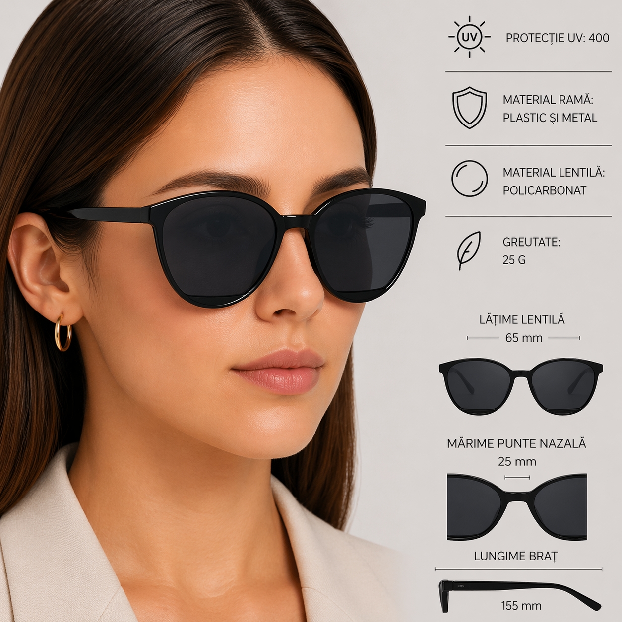 Ochelari de soare pentru femei, SG169, Negru - poza 2