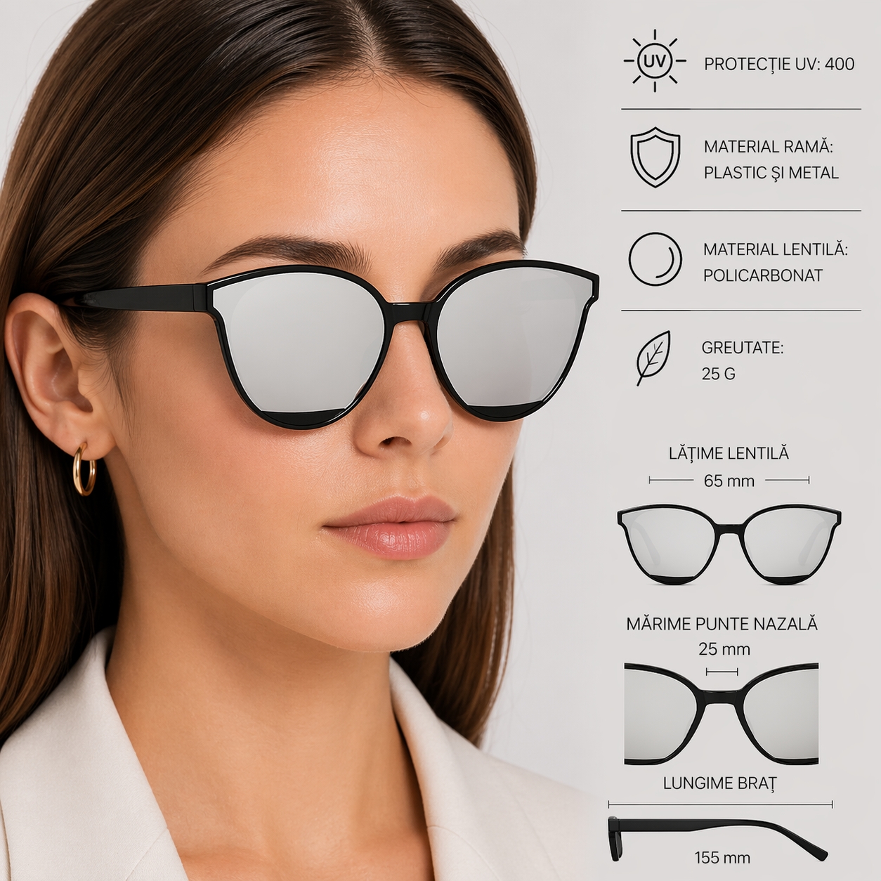 Ochelari de soare pentru femei, SG171, Gri - poza 2