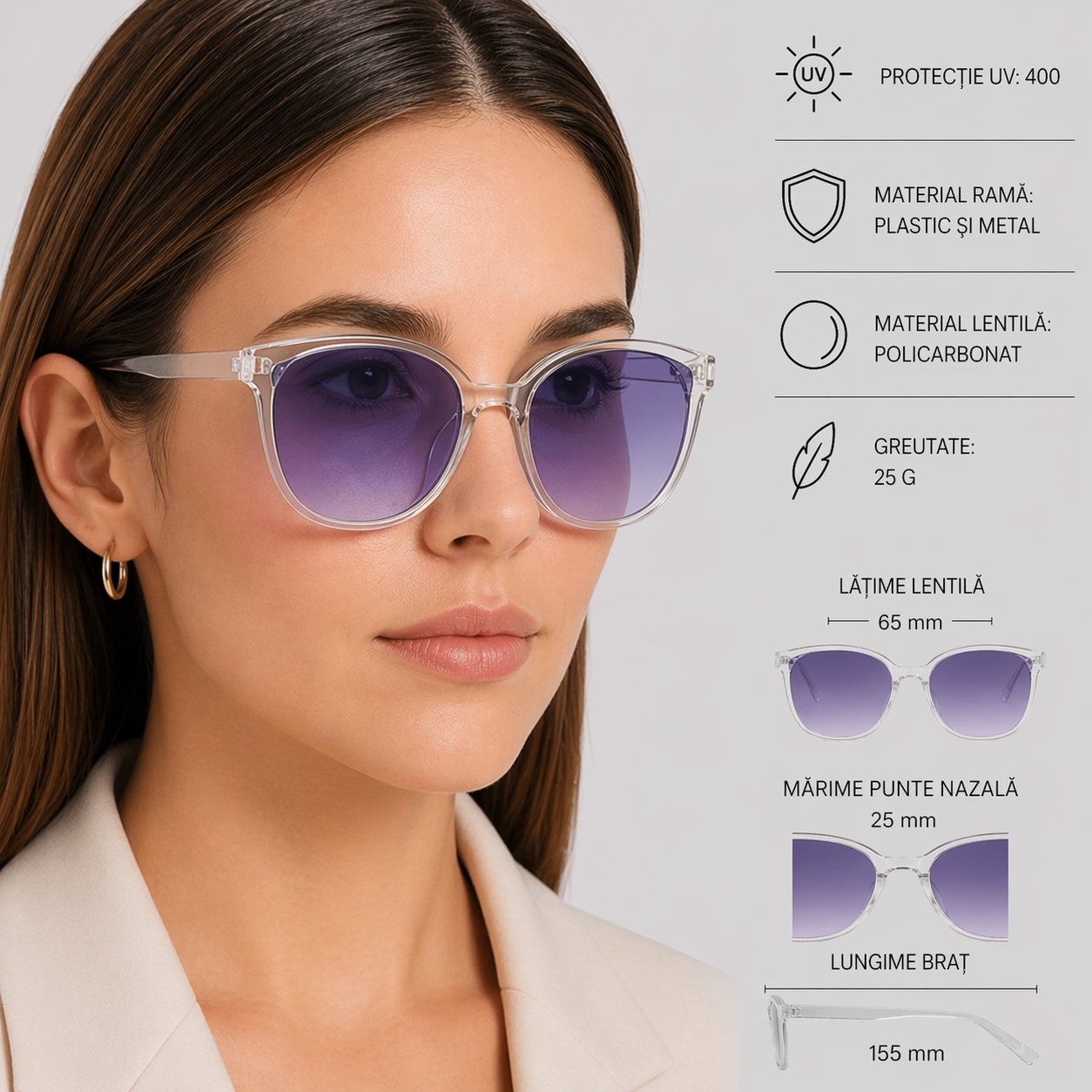 Ochelari de soare pentru femei, SG172, Mov - poza 2