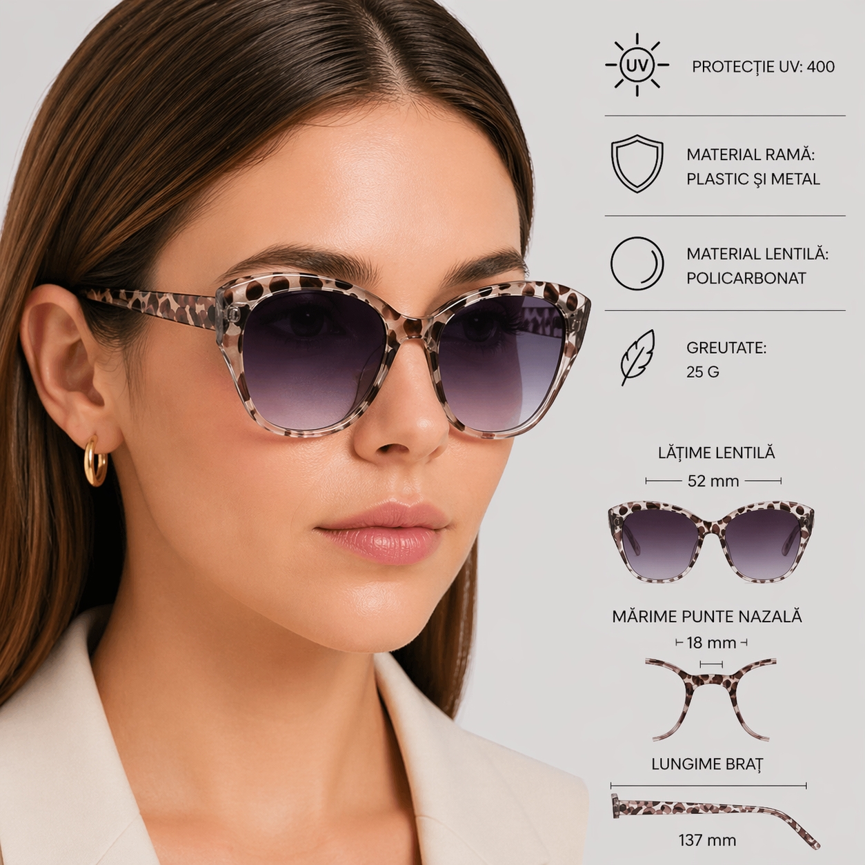 Ochelari de soare pentru femei, SG197, Animal print - poza 2