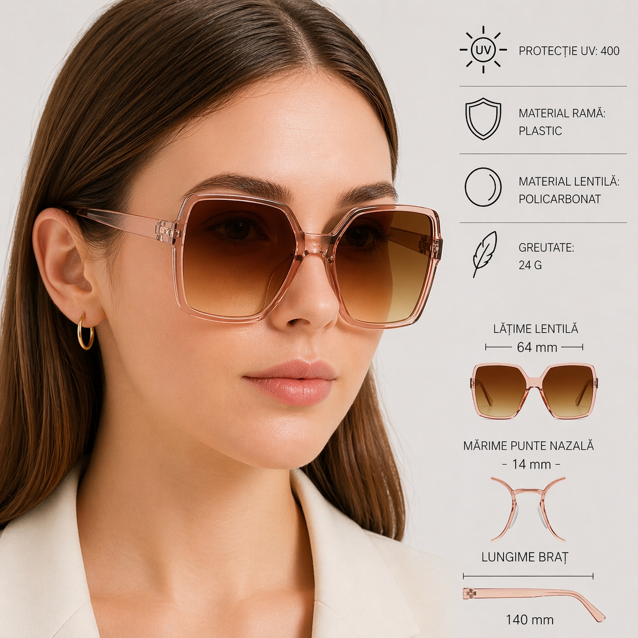 Ochelari de soare pentru femei, SG200, Crem - poza 2