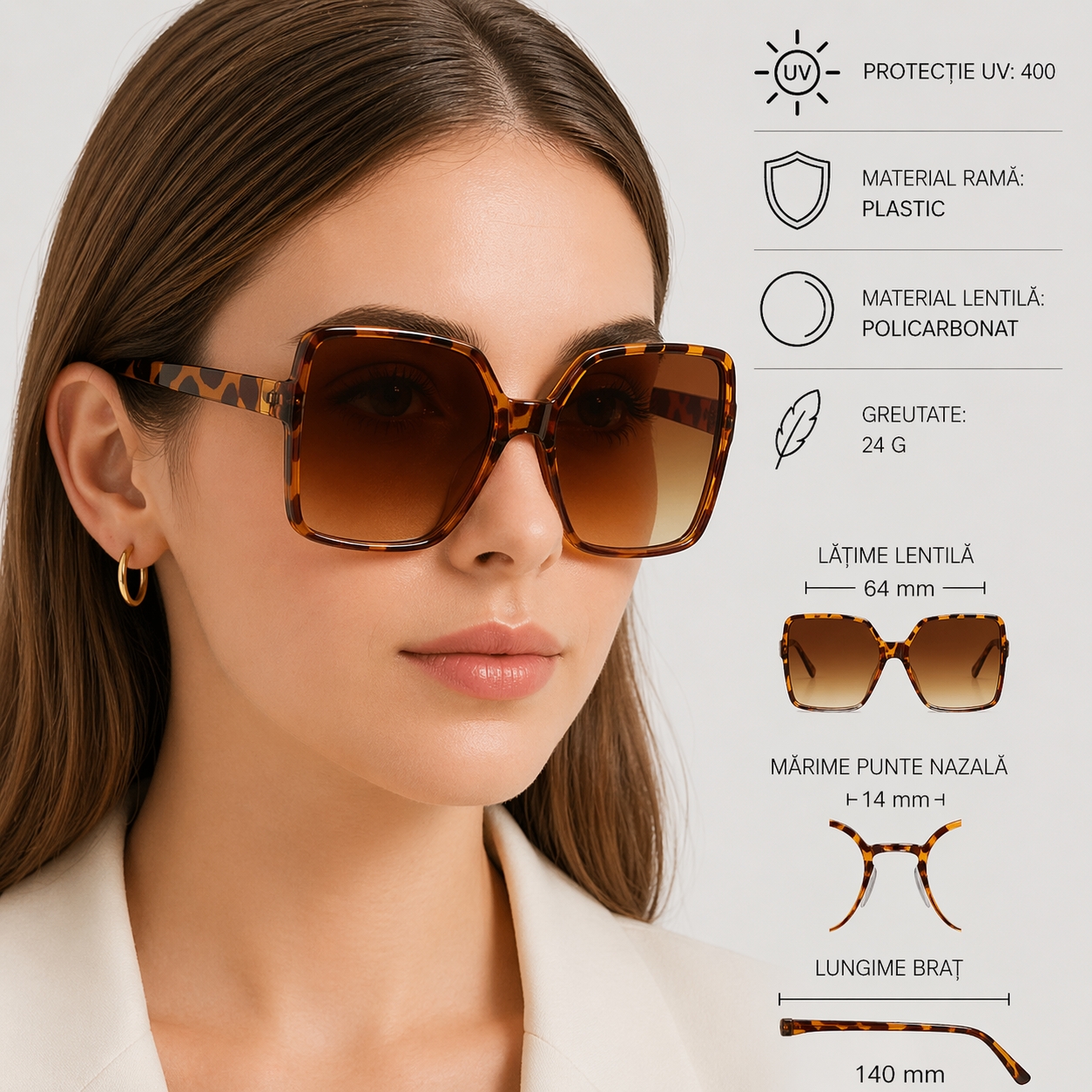 Ochelari de soare pentru femei, SG203, Animal print - poza 2