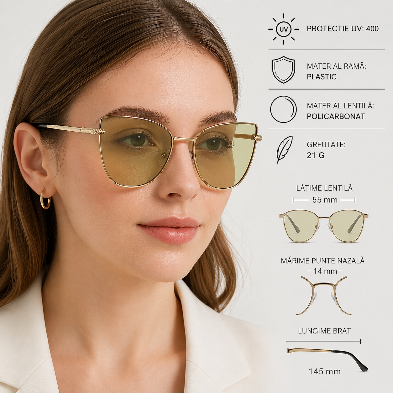 Ochelari de soare pentru femei, SG207, Galben - poza 2