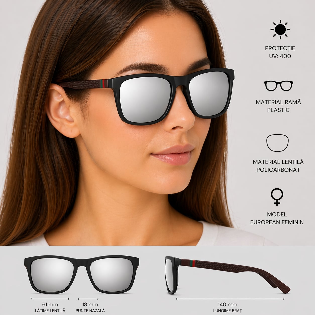 Ochelari de soare unisex, SG013, Negru/Maro - poza 2