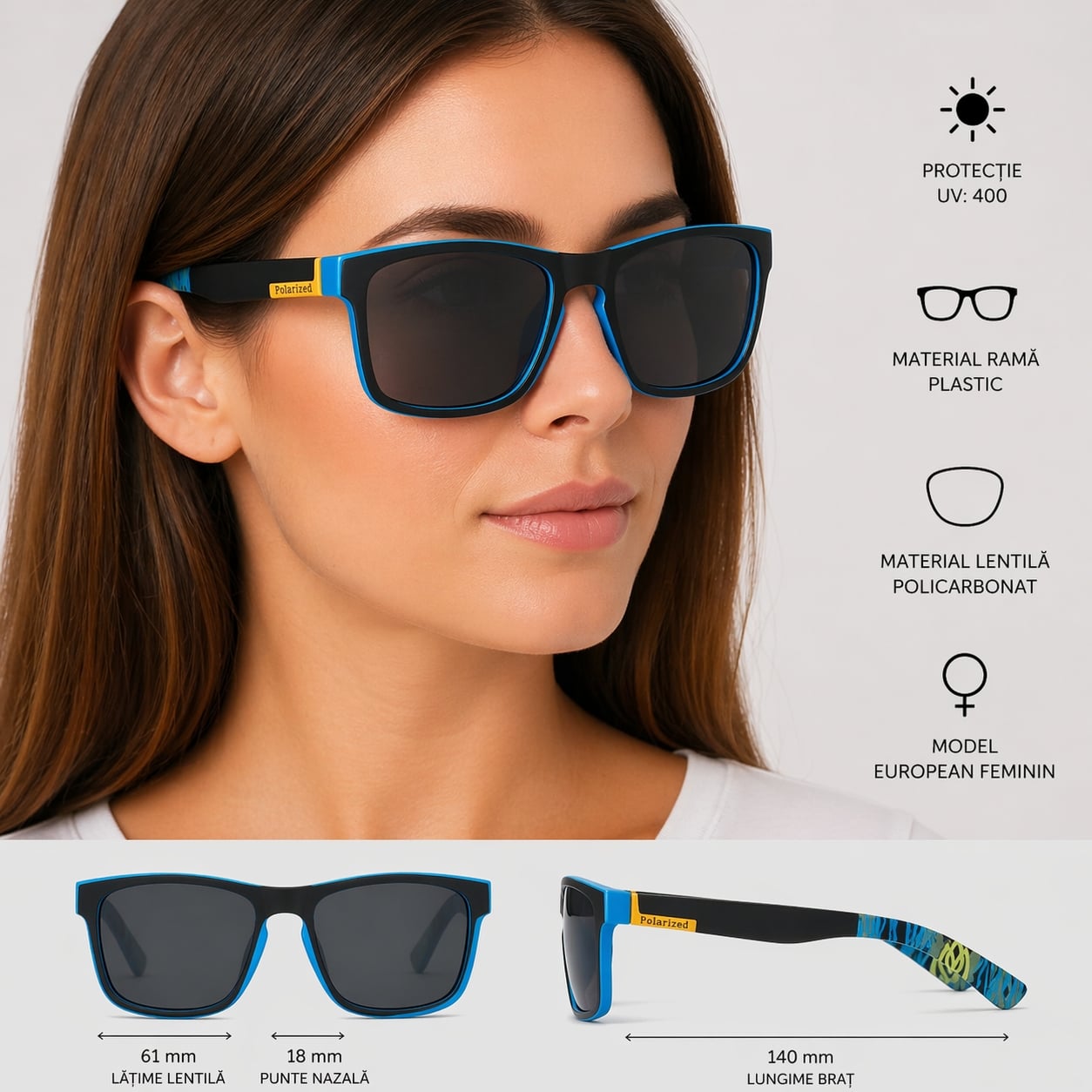Ochelari de soare unisex, SG020, Negru/Albastru - poza 2