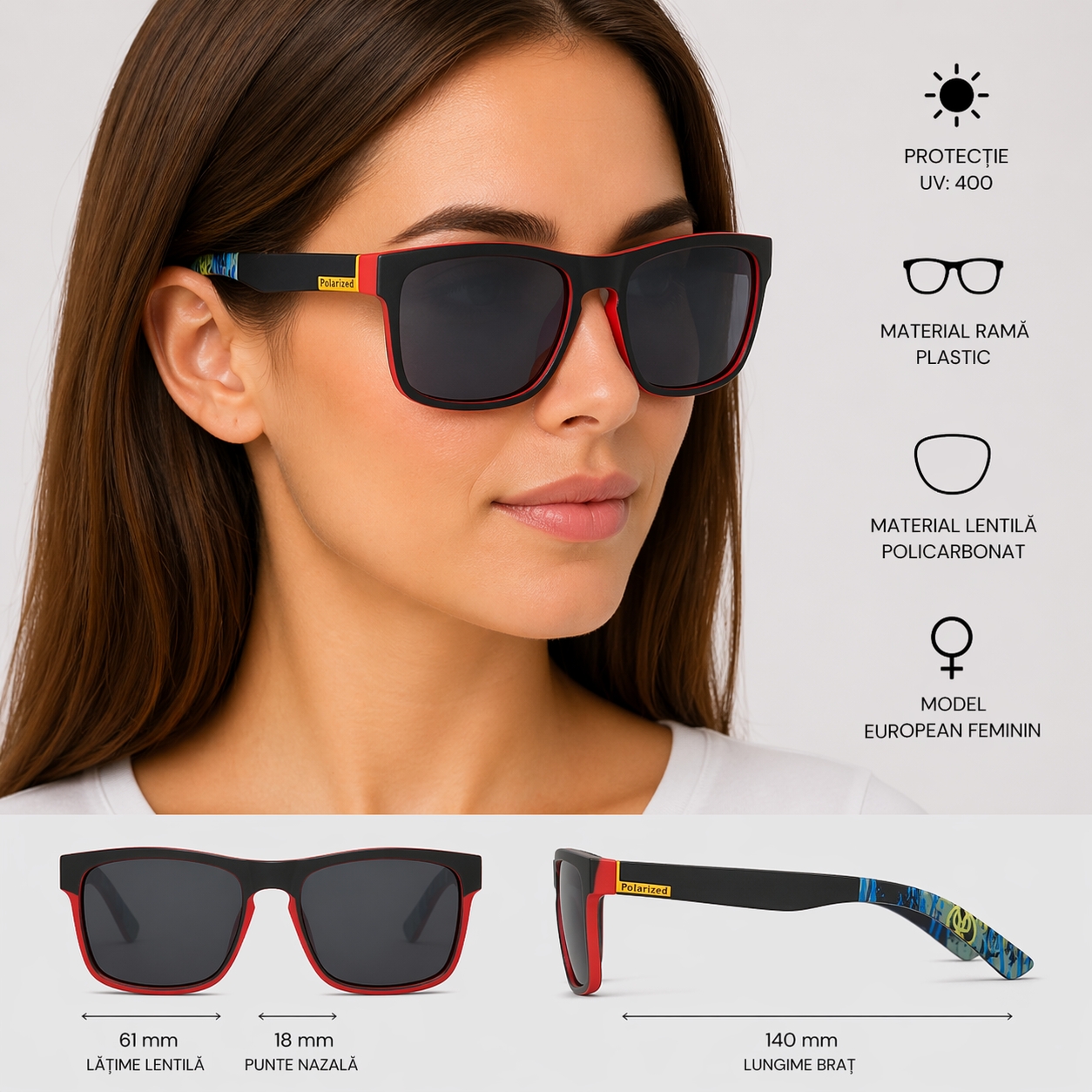 Ochelari de soare unisex, SG021, Negru/Rosu - poza 2