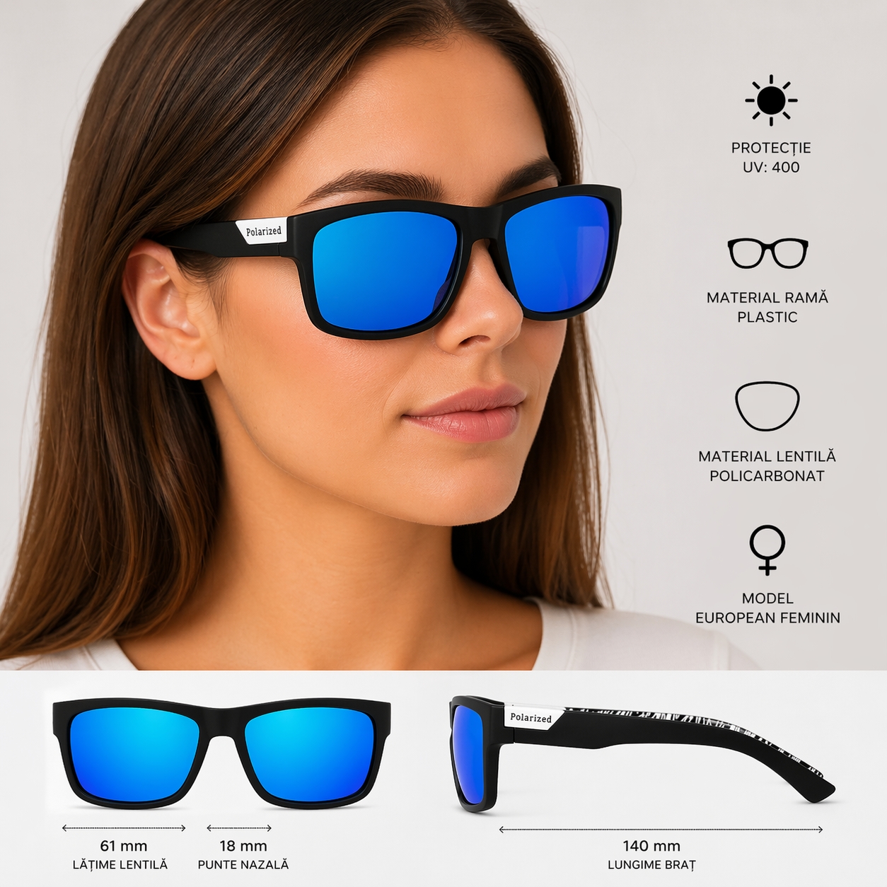 Ochelari de soare unisex, SG024, Negru - poza 2