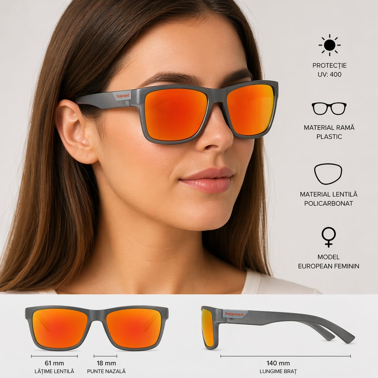 Ochelari de soare unisex, SG026, Gri - poza 2