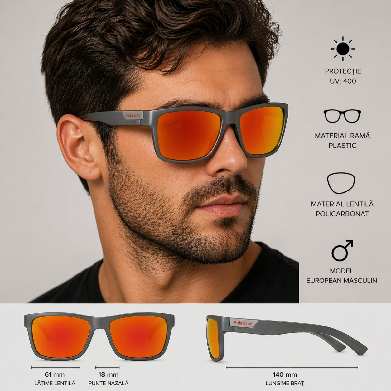 Ochelari de soare unisex, SG026, Gri - poza 3