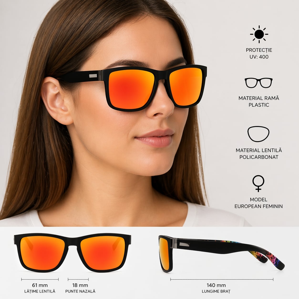 Ochelari de soare unisex, SG027, Negru/Portocaliu - poza 2