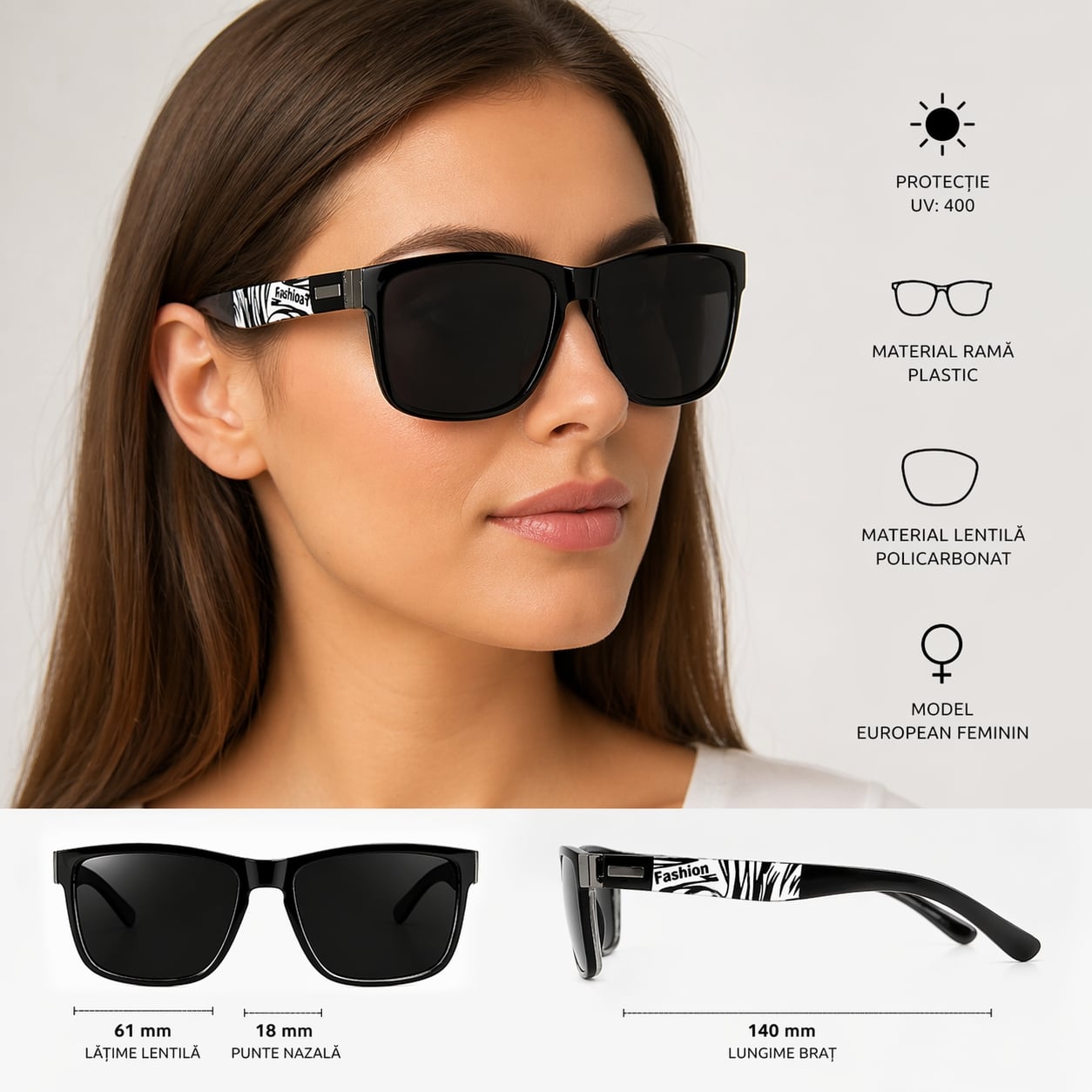 Ochelari de soare unisex, SG029, Negru/Alb - poza 2