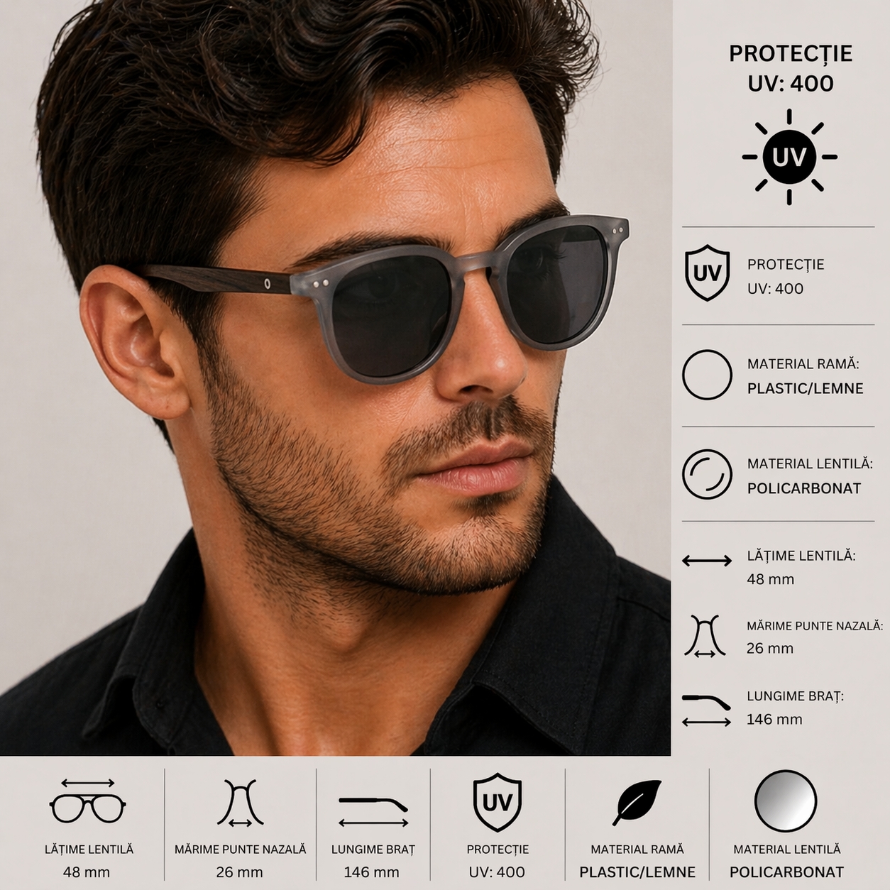 Ochelari de soare unisex, SG037, Gri - poza 3