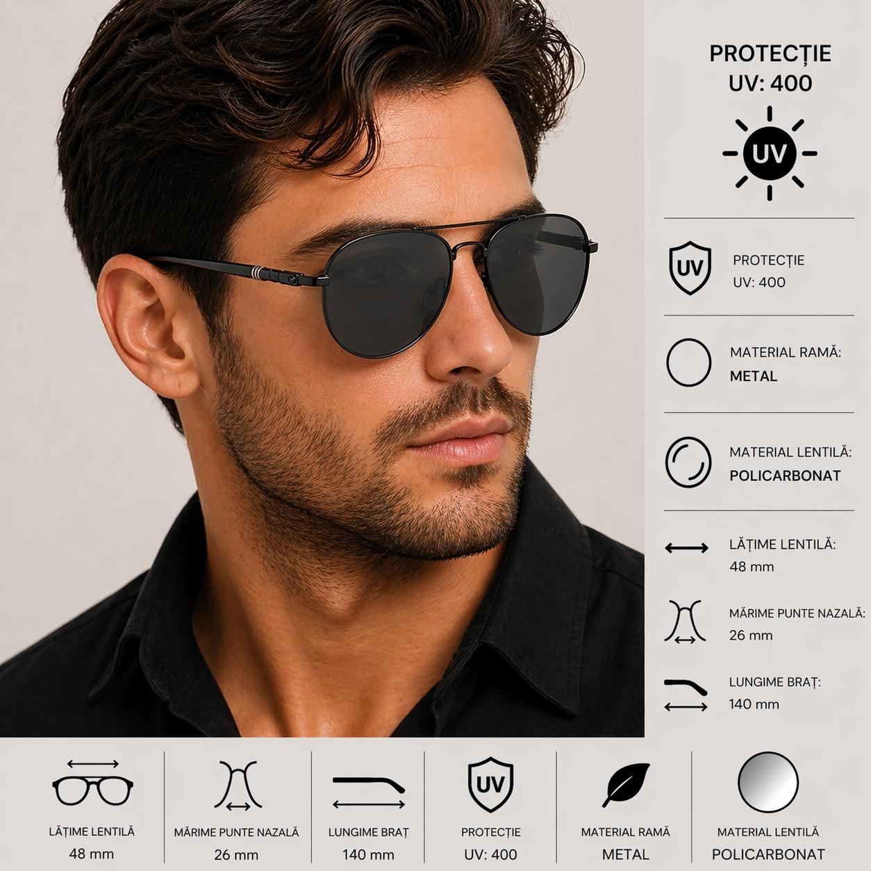 Ochelari de soare unisex, SG038, Gri inchis - poza 3