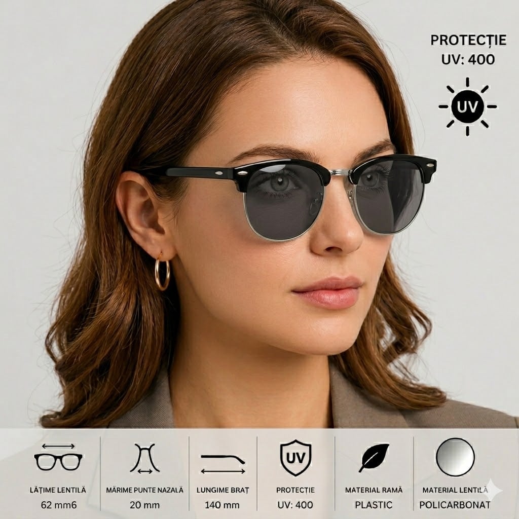 Ochelari de soare unisex, SG048, Negru/Argintiu - poza 2