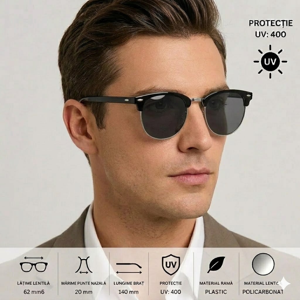 Ochelari de soare unisex, SG048, Negru/Argintiu - poza 3