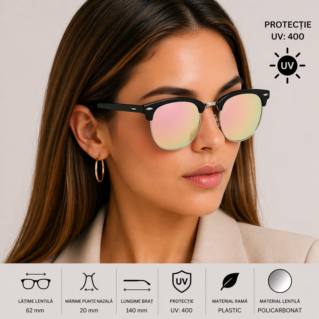 Ochelari de soare unisex, SG053, Negru/Cameleon - poza 2