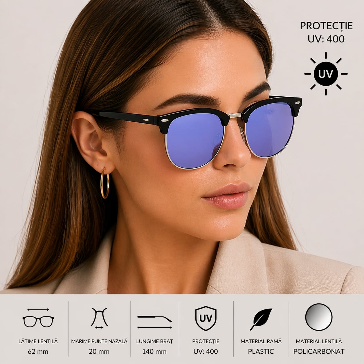 Ochelari de soare unisex, SG054, Negru/Mov - poza 2