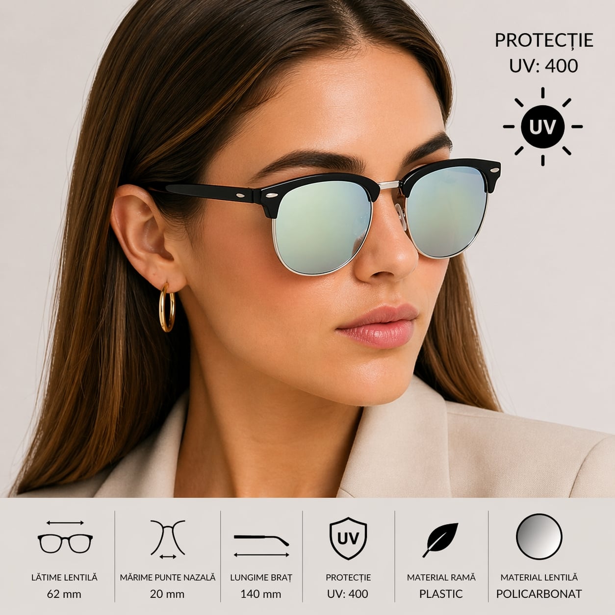 Ochelari de soare unisex, SG055, Negru/Verde - poza 2