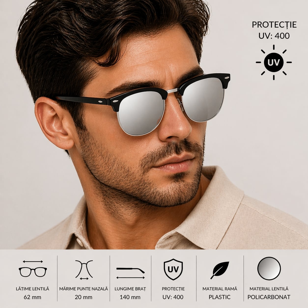 Ochelari de soare unisex, SG055, Negru/Verde - poza 3