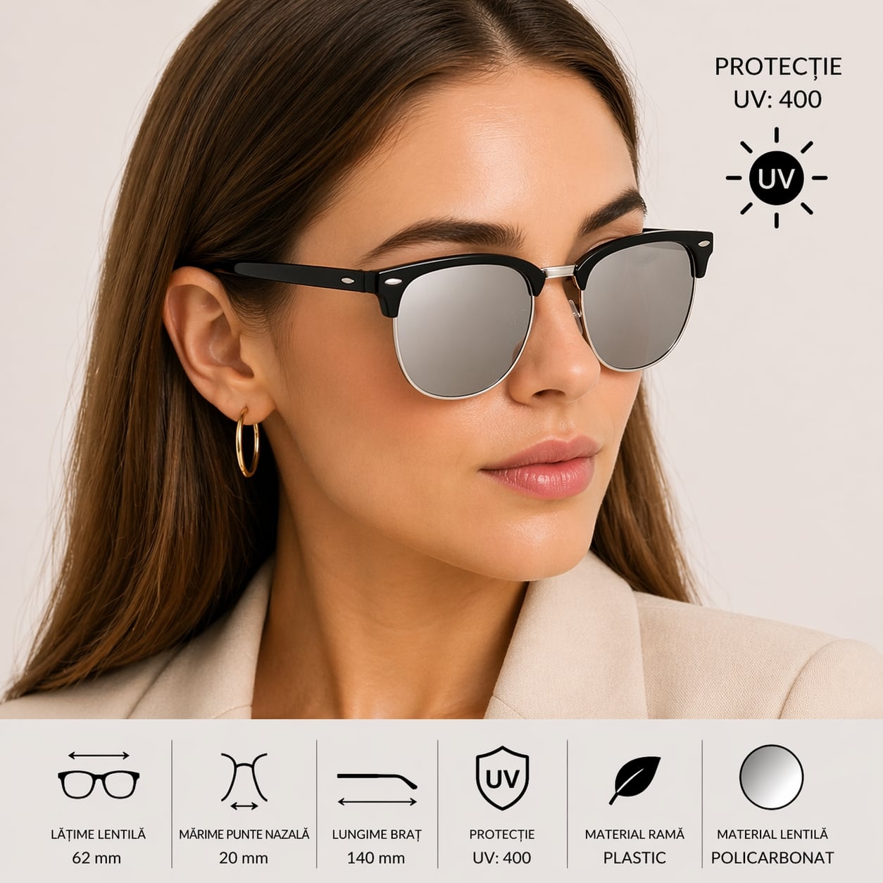 Ochelari de soare unisex, SG056, Negru/Gri - poza 2