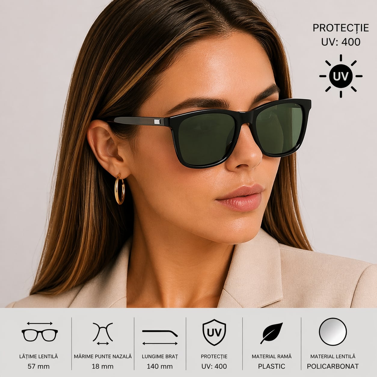 Ochelari de soare unisex, SG057, Negru/Gri inchis - poza 2