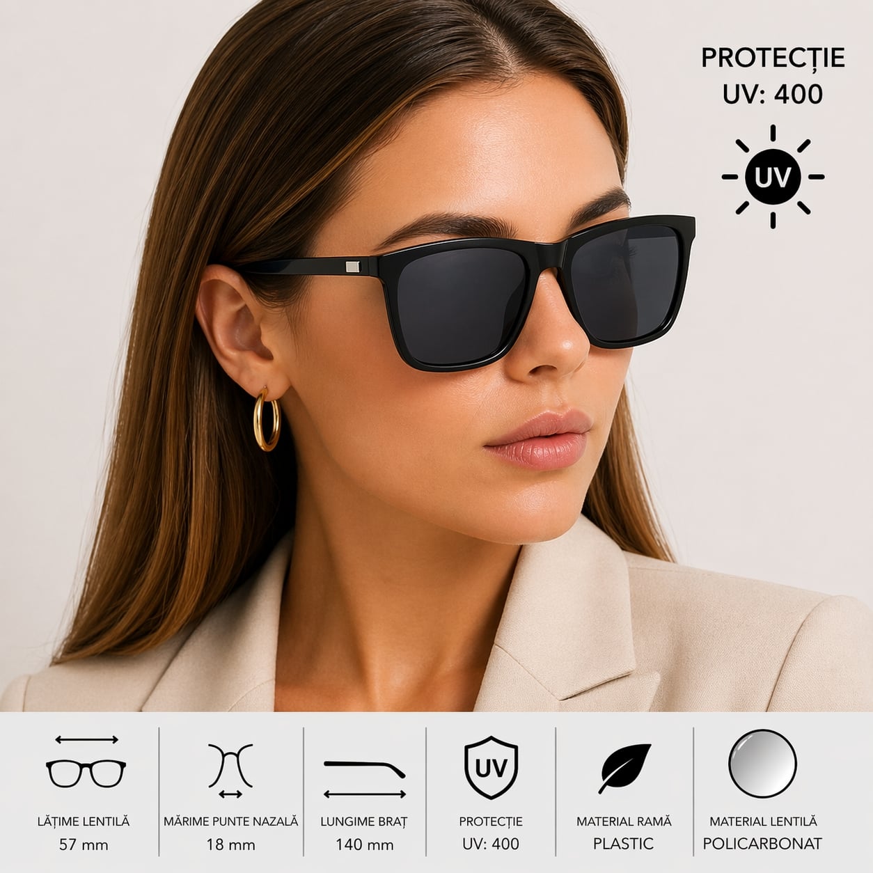 Ochelari de soare unisex, SG060, Negru/Gri inchis - poza 2