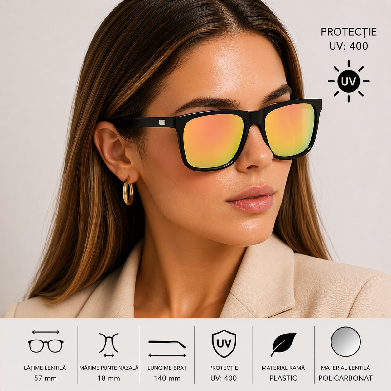 Ochelari de soare unisex, SG061, Negru/Cameleon - poza 2