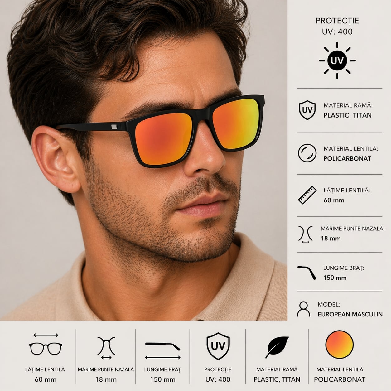 Ochelari de soare unisex, SG061, Negru/Cameleon - poza 3
