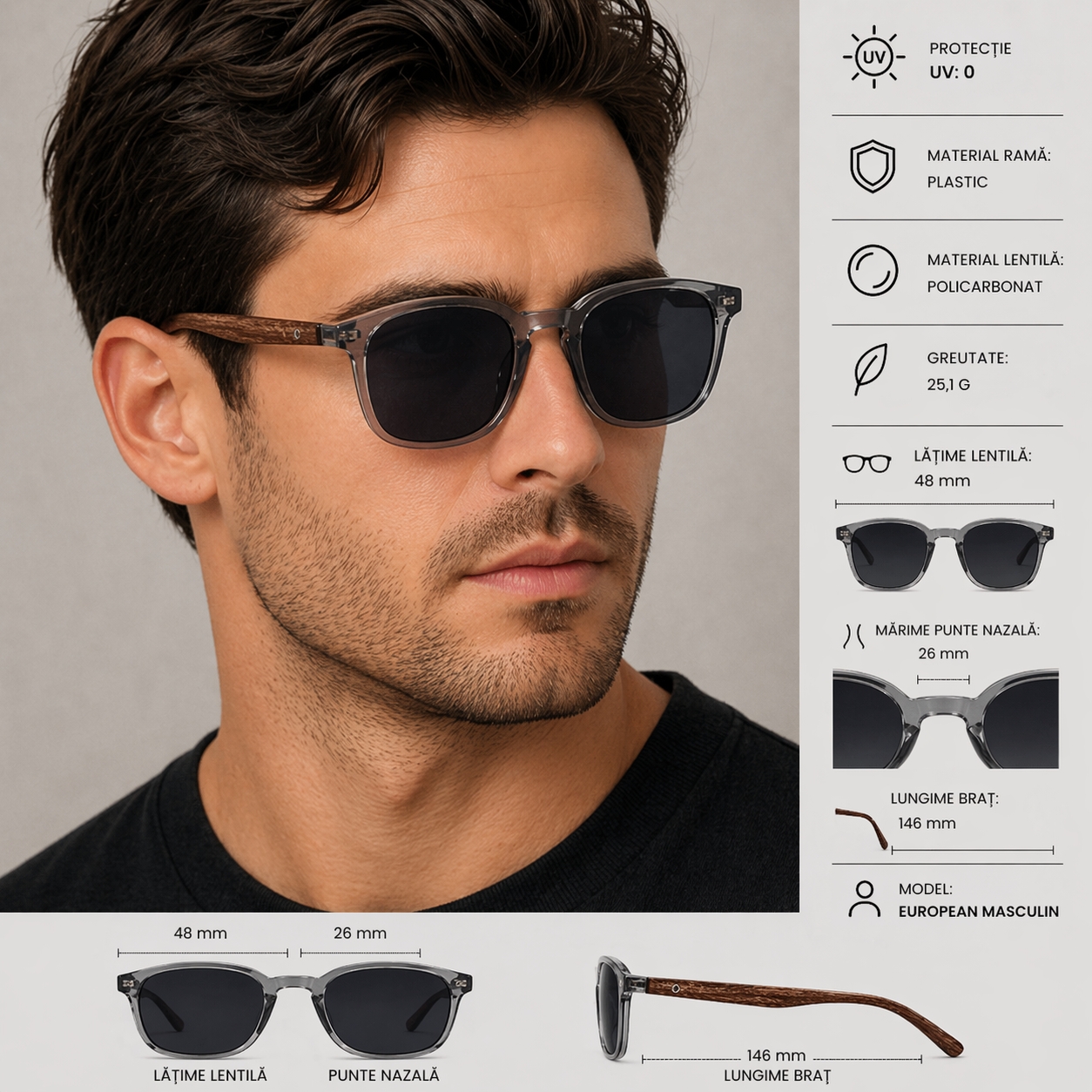 Ochelari de soare unisex, SG119, Gri - poza 2