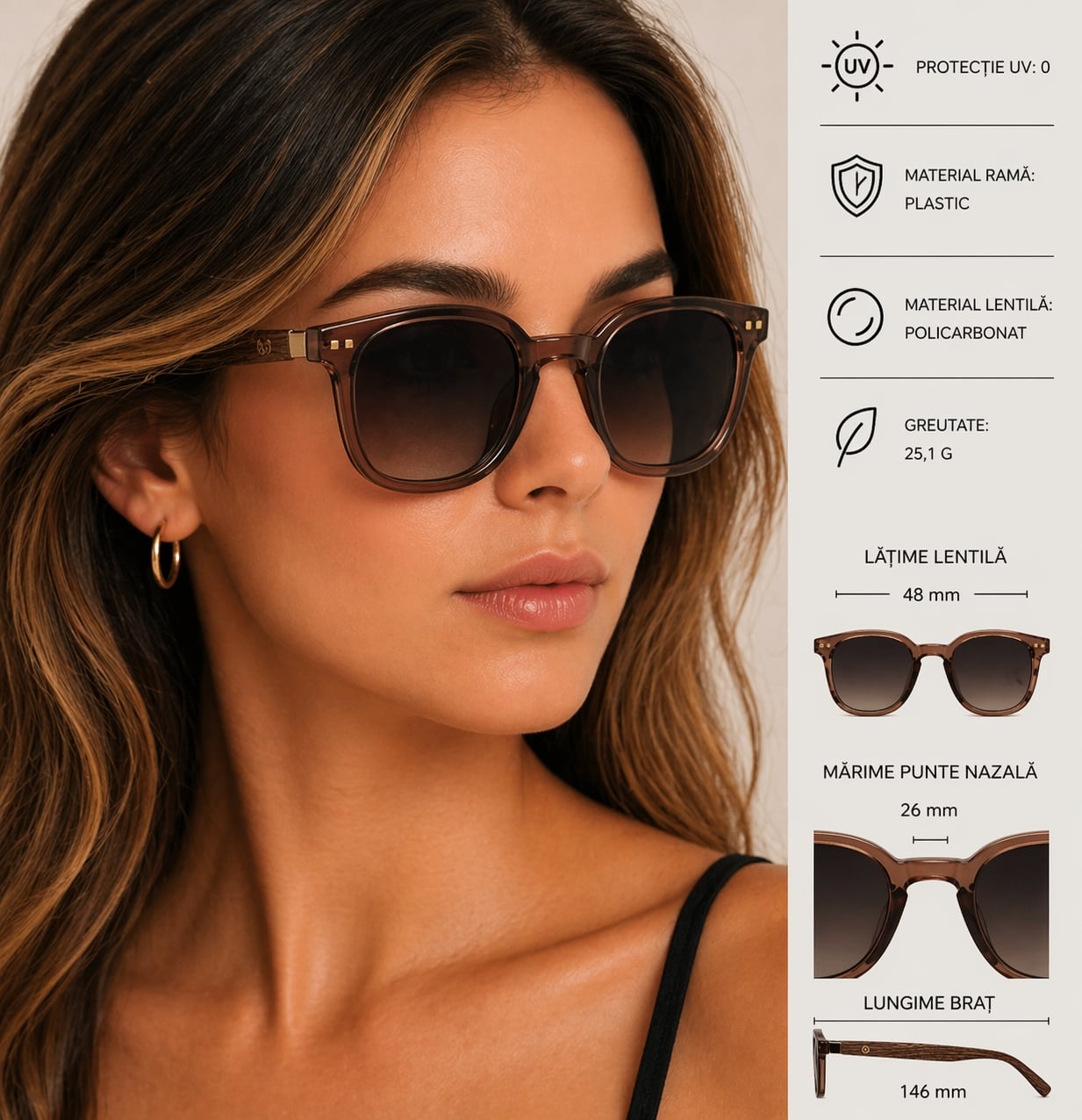 Ochelari de soare unisex, SG123, Maro - poza 2