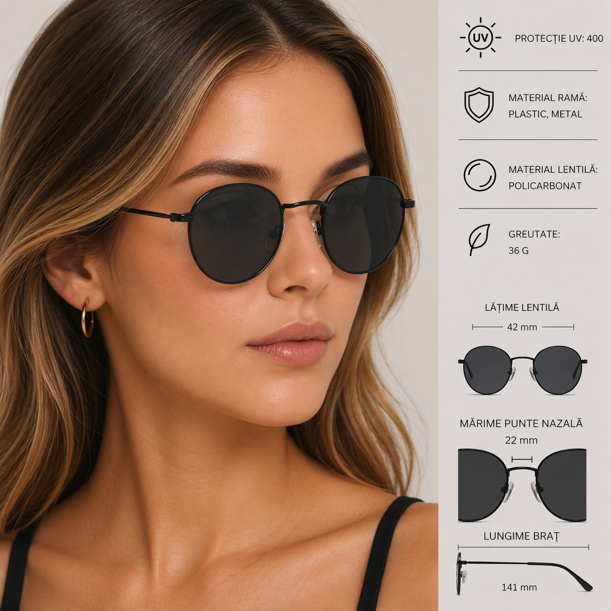 Ochelari de soare unisex, SG137, Negru - poza 2