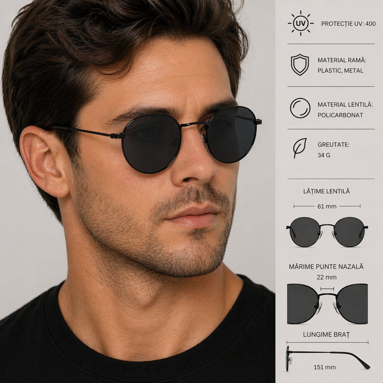 Ochelari de soare unisex, SG137, Negru - poza 3