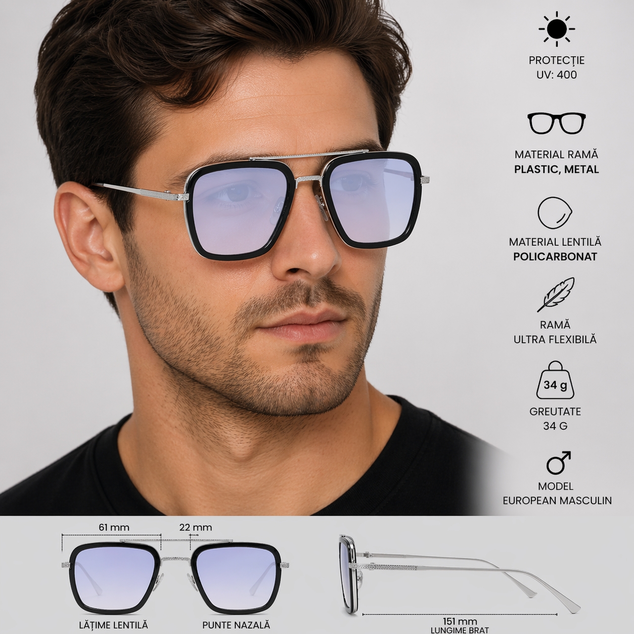 Ochelari de soare unisex, SG162, Mov - poza 2