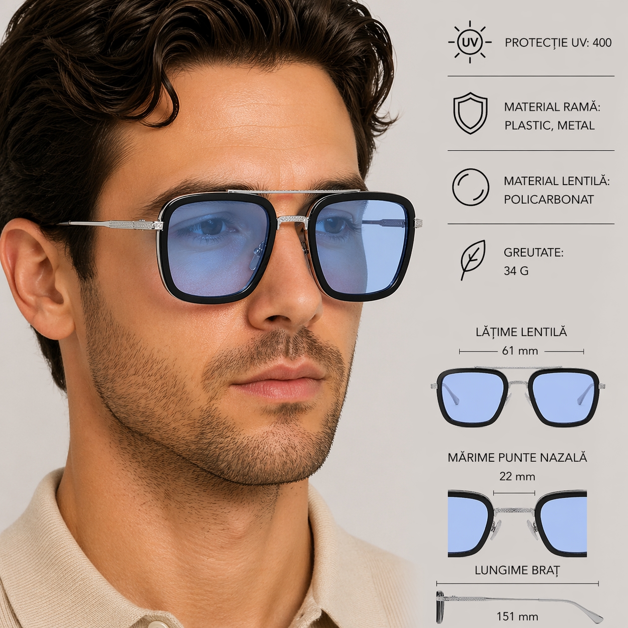 Ochelari de soare unisex, SG163, Albastru - poza 2