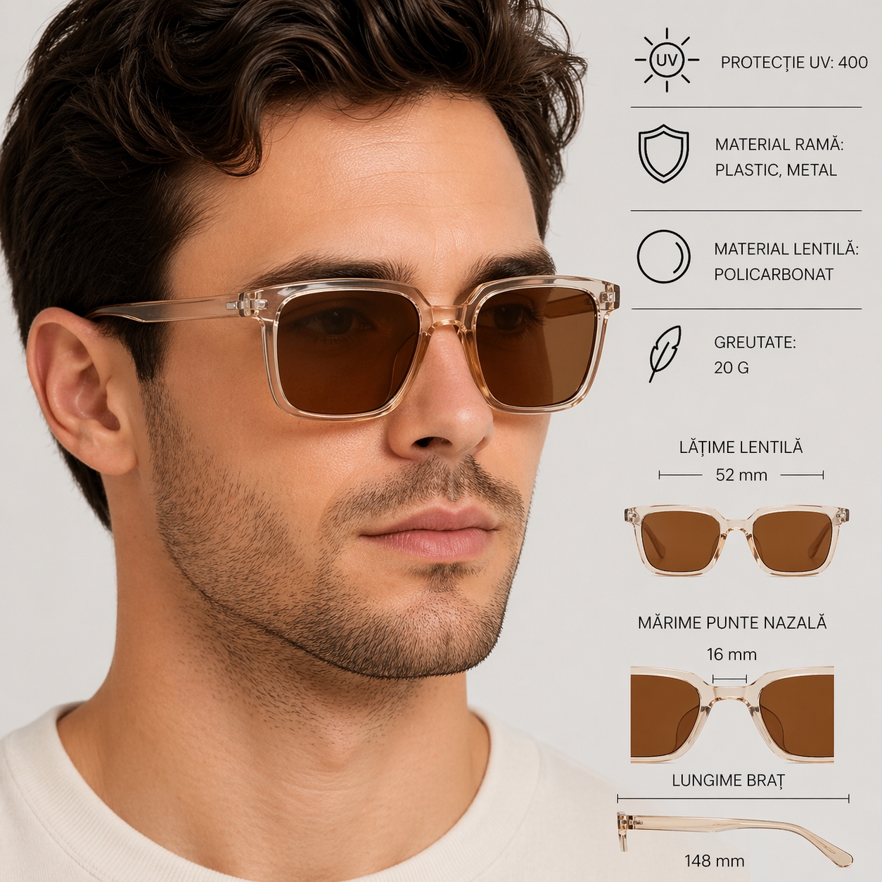 Ochelari de soare unisex, SG182, Crem - poza 2