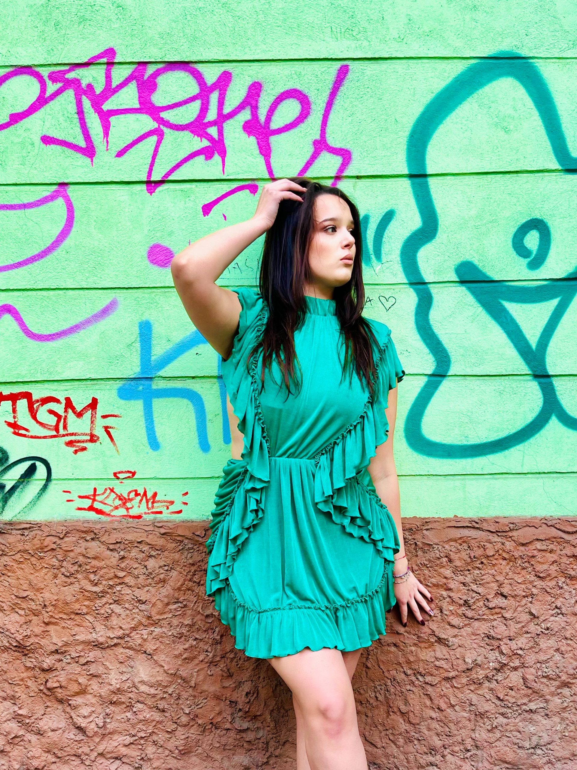 Odi et amo Rochie verde cu volonașe - XL INTL