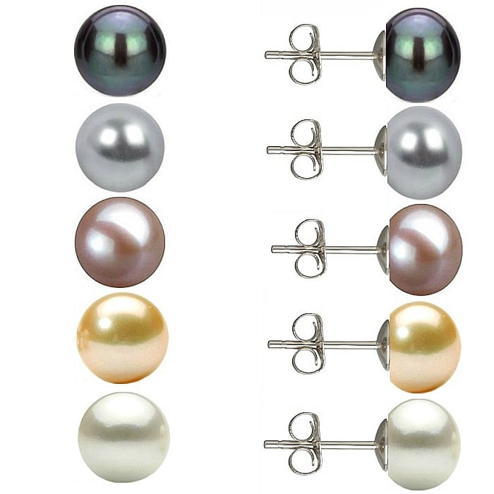 Oferta 5 Perechi Cercei Perle Naturale 7-8 mm, Argint 925 - Alb, Crem, Lavanda, Gri, Negru KASKADDA
