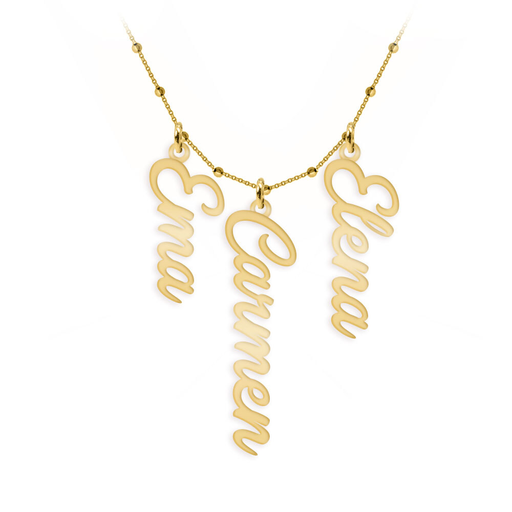 Olelo - Colier bile argint 925 placat cu aur galben 24K personalizat cu nume
