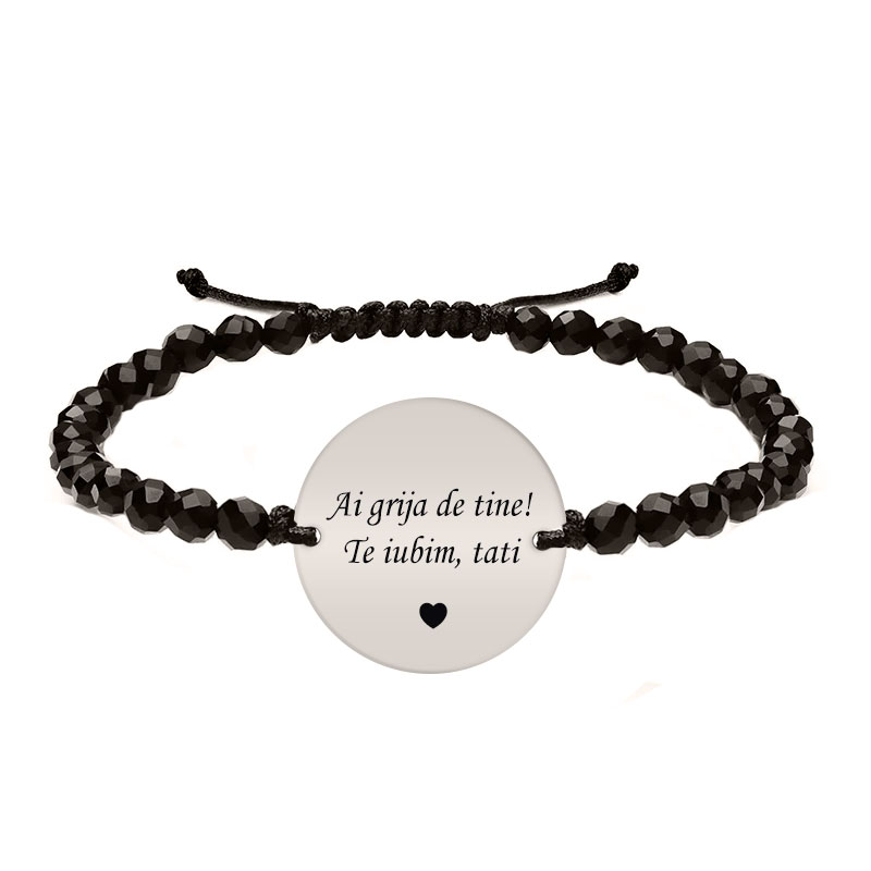 Onixiada - Bratara personalizata pentru tata cu onix fatetat, snur impletit si banut din argint 925