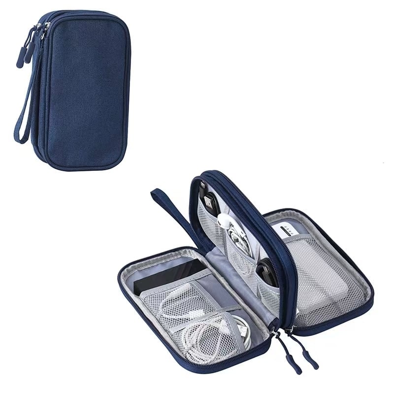 Organizator pentru accesorii electronice cu fermoar, GT4026, Albastru inchis