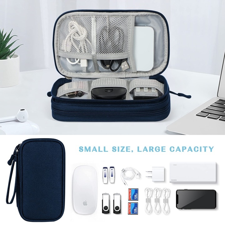 Organizator pentru accesorii electronice cu fermoar, GT4026, Albastru inchis - poza 2
