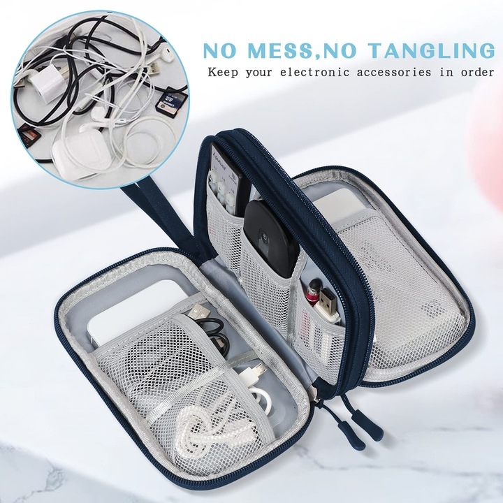 Organizator pentru accesorii electronice cu fermoar, GT4026, Albastru inchis - poza 5
