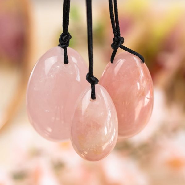 Oua Yoni din Cuart Roz (cu gaura)- Set 3 bucati