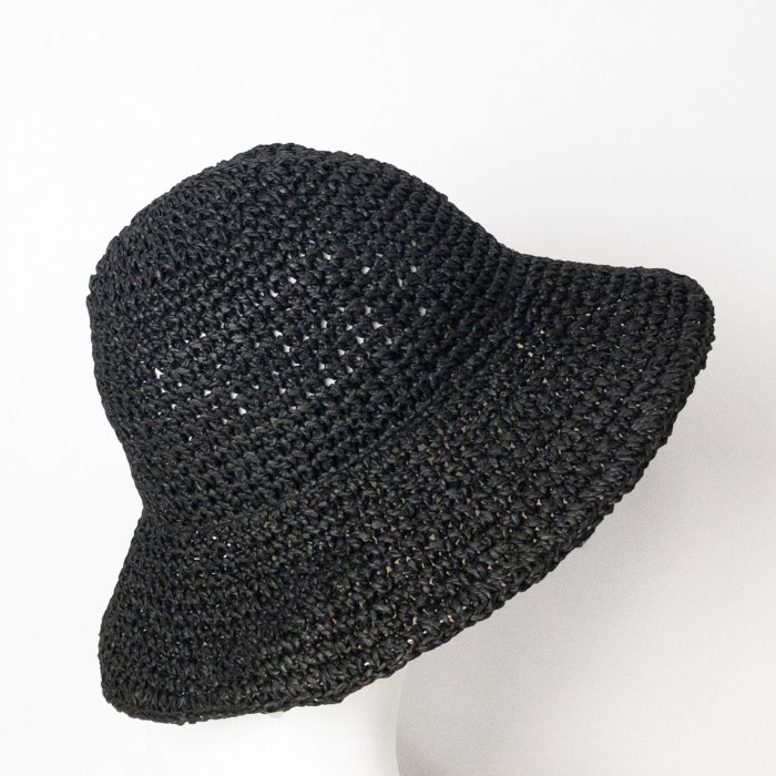 Palarie flexibila de paie impletita cu bor mare, neagra