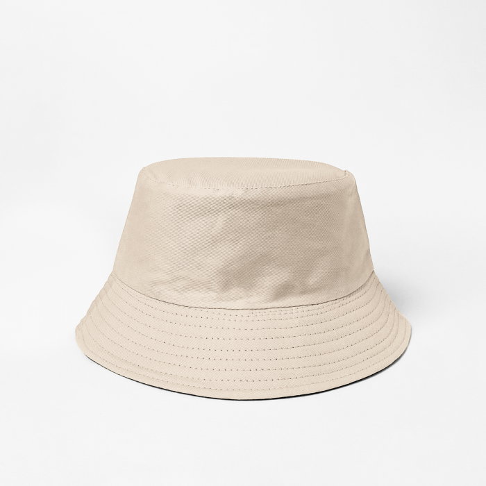 Palarie tip bucket unisex cu doua fete, bej deschis si negru, din bumbac
