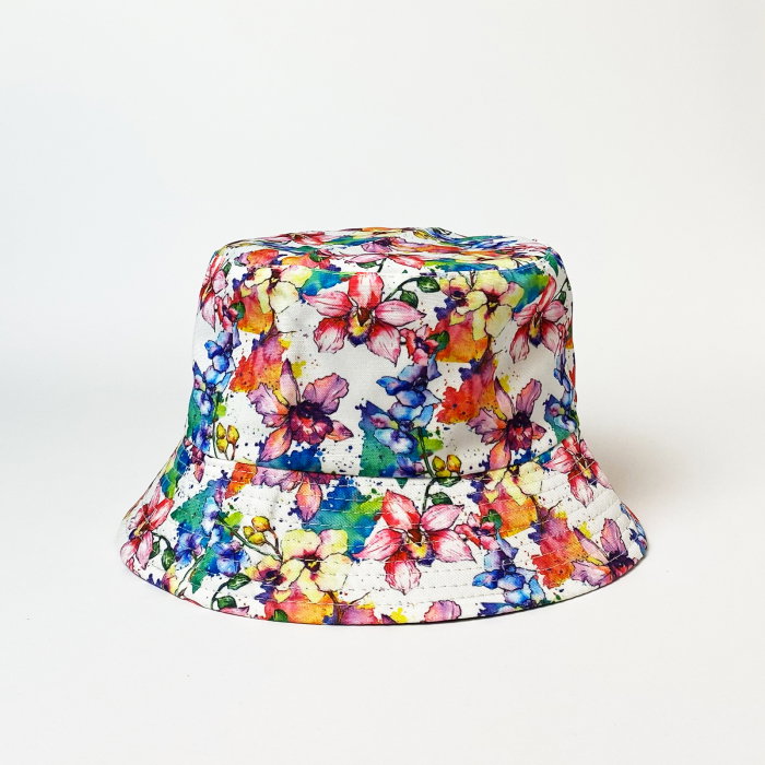 Palarie tip bucket unisex cu doua fete imprimata cu motive florale