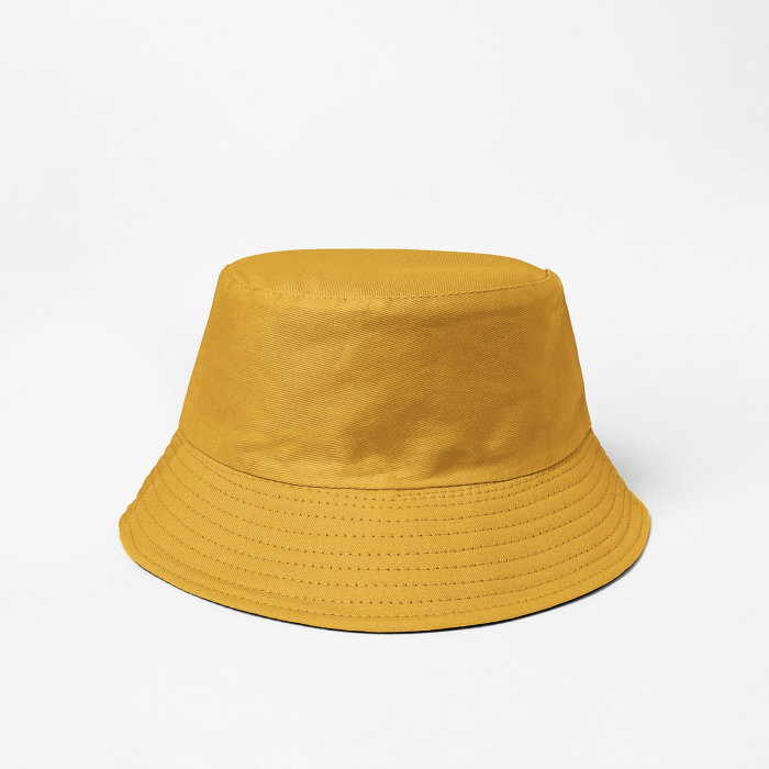Palarie tip bucket unisex cu doua fete, mustar si negru, din bumbac