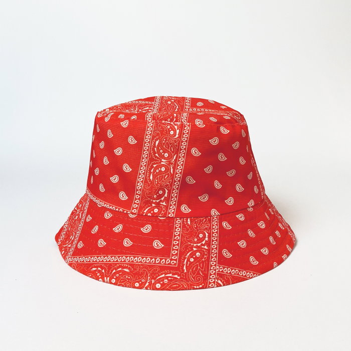 Palarie tip bucket unisex cu doua fete, paisley corai
