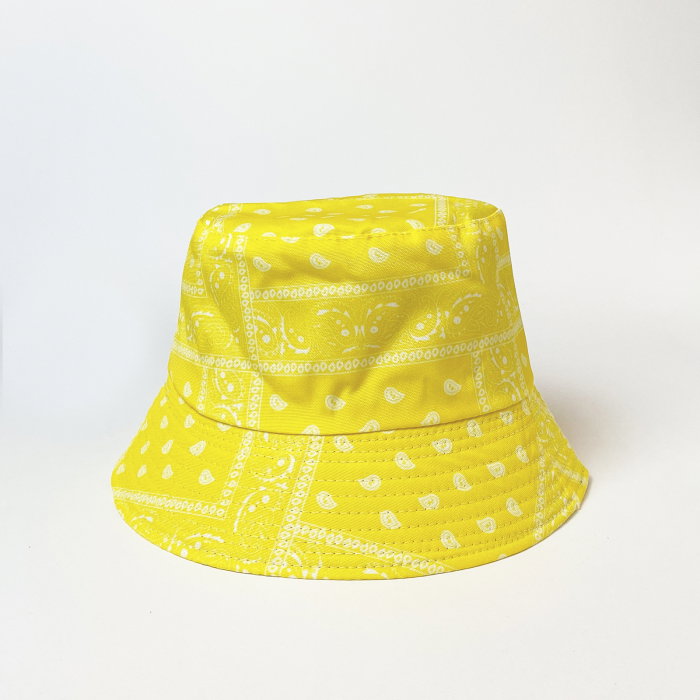 Palarie tip bucket unisex cu doua fete, paisley galben si negru